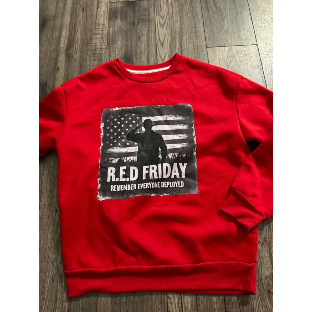 RED Friday Military Appreciation Fleece Crewneck Size Small - Worn/Washed Once